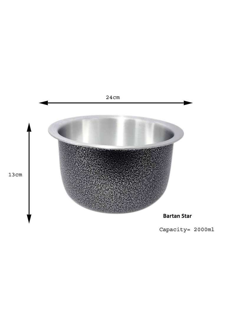 Bartan Star Black Aluminium Bhagona Cooking Pot | 2000 ml | 67.6 fl oz - Indya