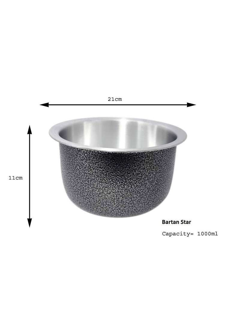 Bartan Star Black Aluminium Bhagona Cooking Pot | 1000 ml | 33.8 fl oz - Indya
