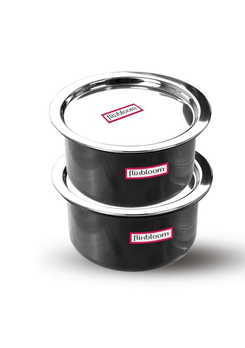 FLIXBLOOM Modern Kitchen with Lid Hard Anodised LPG and Induction Base Black Cooking | 1.5 L | 1.6 Qt - Indya