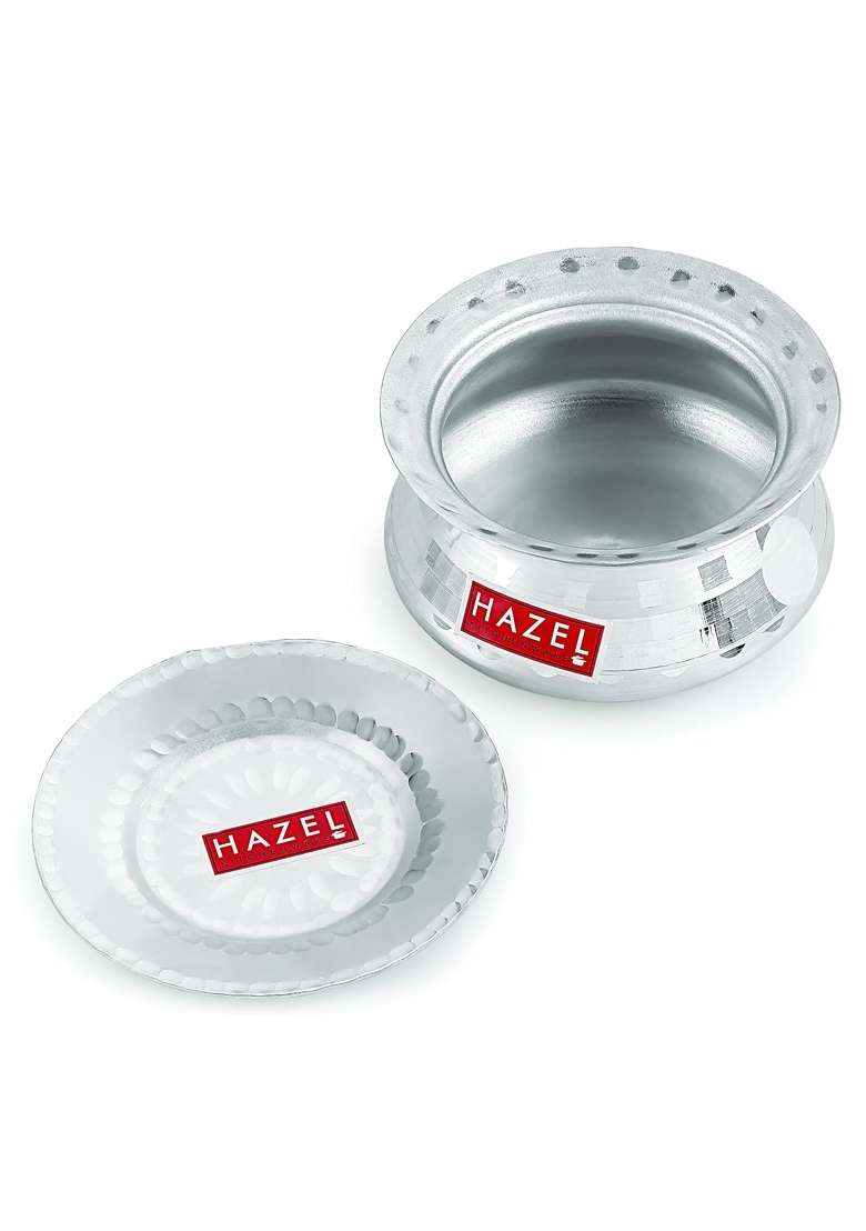 HAZEL Aluminium Handi with Lid Machine Hammered Finish Biryani Rice Cooking Pot Dhari | 1.2 L | 1.3 Qt | 17 cm | 6.7 Inch - Indya
