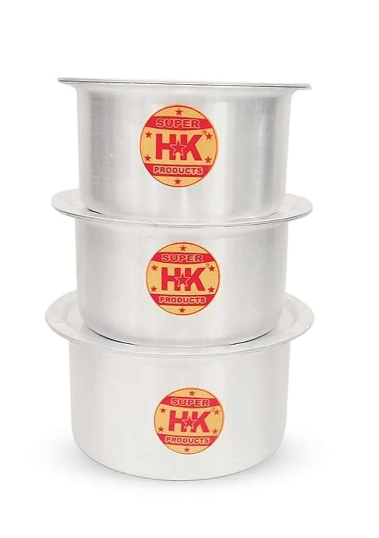 Super HK Aluminium Patila Cooking Pot Bhagona Tapeli Saucepot Handi Set with LID | 5 L | 5.3 Qt | Pack of 3 - Indya