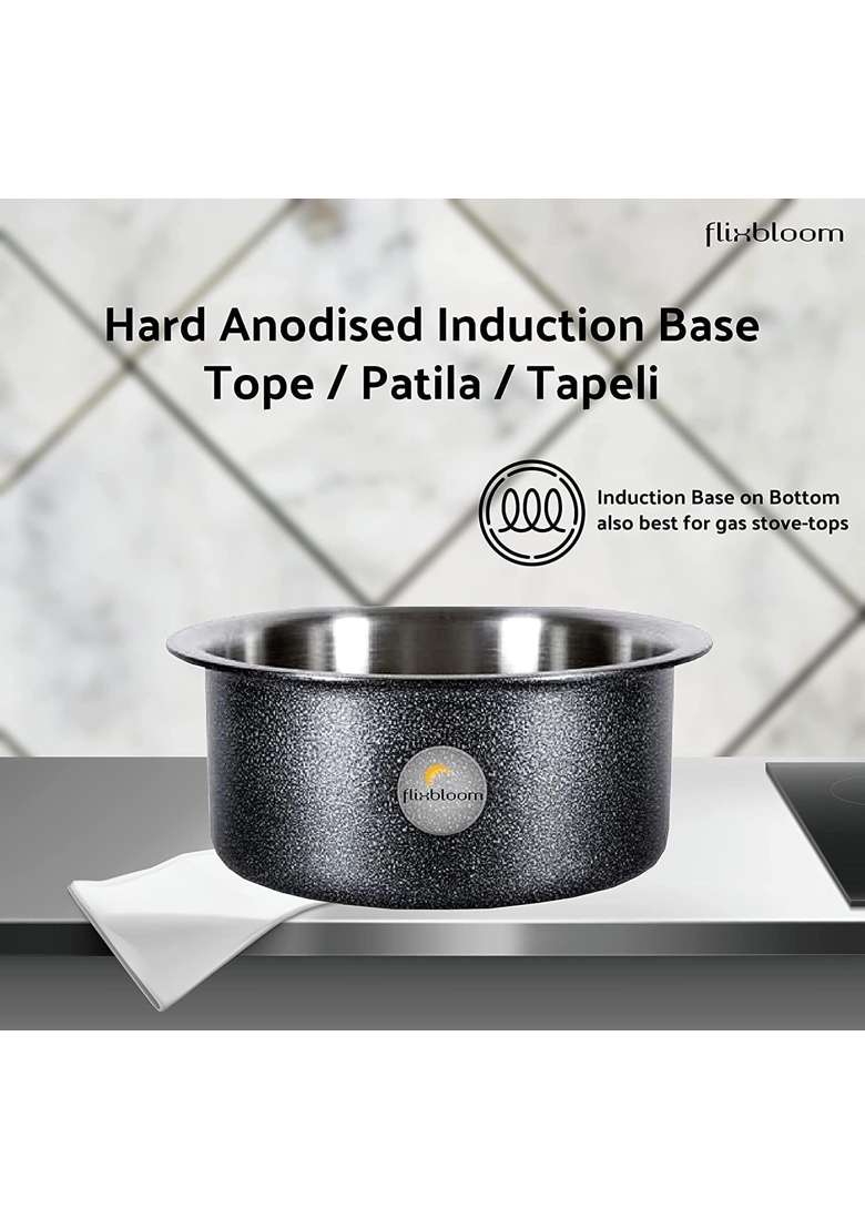 FLIXBLOOM Reputed Kitchen Black Hammertone Induction Base LPG Friendly Cookware Set Deep | 1.5 L | 1.6 Qt | With Lid - Indya