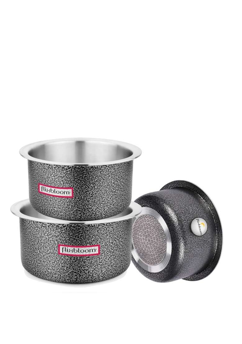 FLIXBLOOM Cosmic Black Hard Anodised Induction Base and Stove Friendly Cookware | 1 L | 1.1 Qt | With Lid - Indya