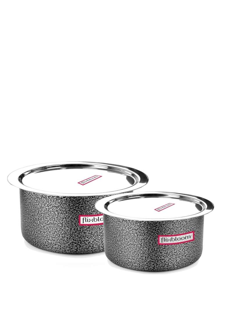 FLIXBLOOM Cosmic Black Hard Anodised Induction Base and Stove Friendly Cookware | 4 L | 4.2 Qt | With Lid - Indya