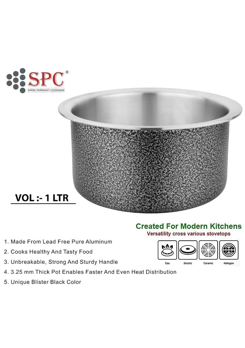 SPC Wrought Aluminium Antique Tope Cooking Pot Induction Friendly Tope Topia Bhaguna for Home | 1 L | 1.1 Qt - Indya