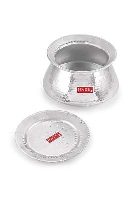 HAZEL Aluminium Handi with Lid | 7200 ml | 243.5 fl oz | 26 cm | 10.2 Inch | Hammered Finish