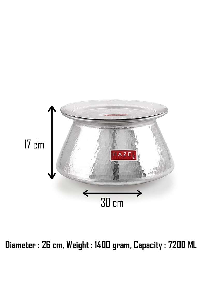 HAZEL Aluminium Handi with Lid | 7200 ml | 243.5 fl oz | 26 cm | 10.2 Inch | Hammered Finish - Indya