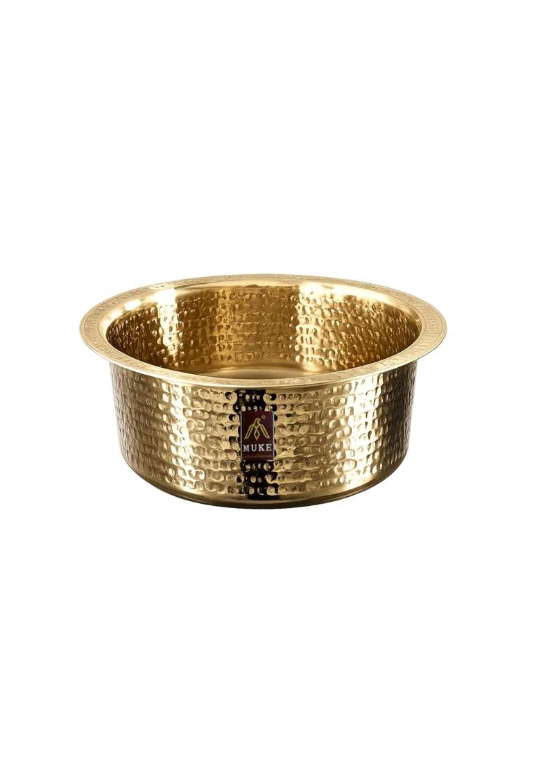 MUKE Brass Hammered Patila Cooking Pot Tope Cookware | 3.5 L | 3.7 Qt | Heavy Bottom | Handcrafted - Indya