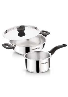 BERGNER Essential Plus Stainless Steel Cookware Set | 1 L | 1.1 Qt | 14 cm | 5.5 Inch | 3-Piece Set | Induction Compatible | With Lid