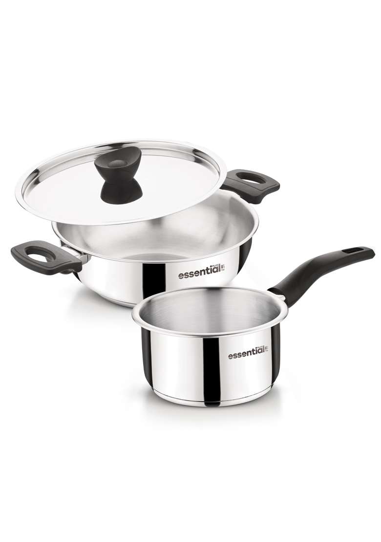 BERGNER Essential Plus Stainless Steel Cookware Set | 1 L | 1.1 Qt | 14 cm | 5.5 Inch | 3-Piece Set | Induction Compatible | With Lid - Indya