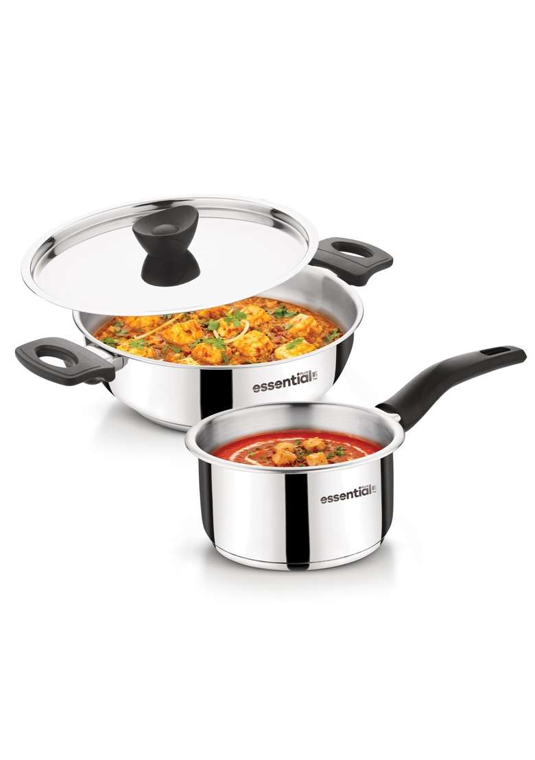 BERGNER Essential Plus Stainless Steel Cookware Set | 1 L | 1.1 Qt | 14 cm | 5.5 Inch | 3-Piece Set | Induction Compatible | With Lid - Indya