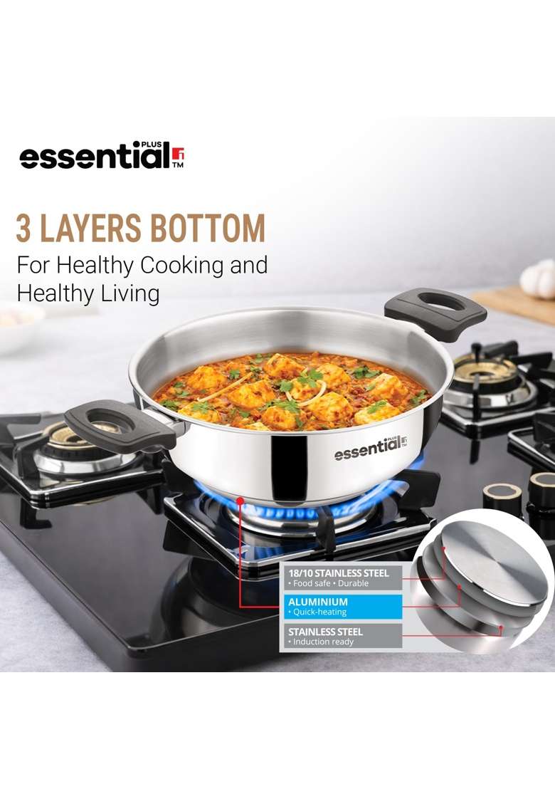 BERGNER Essential Plus Stainless Steel Cookware Set | 1 L | 1.1 Qt | 14 cm | 5.5 Inch | 3-Piece Set | Induction Compatible | With Lid - Indya