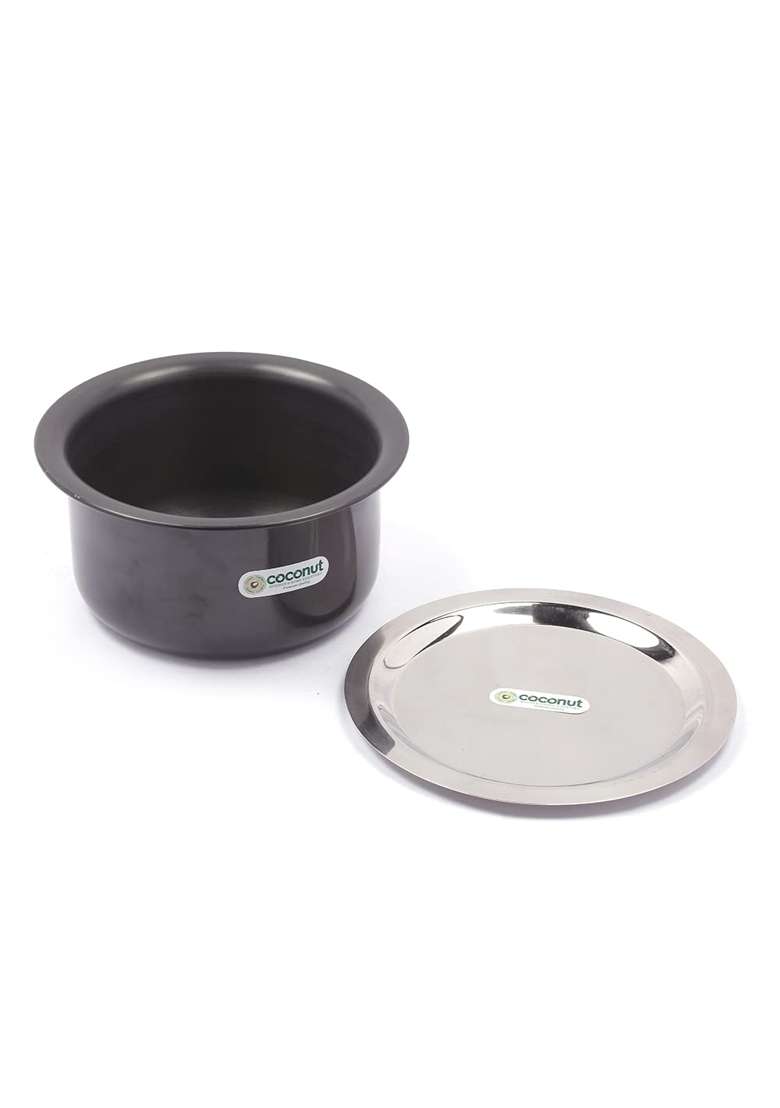 coconut Hard Anodised Tope Cooking Pot Patila for Cook and Serve with SS Lid and Gas Stove | 1 L | 1.1 Qt | 17 cm | 6.7 Inch | Induction Compatible - Indya