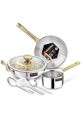 BERGNER TriPro Triply Stainless Steel Induction Bottom Cookware Set with PVD Coated | 2 L | 2.1 Qt | 22 cm | 8.7 Inch | 7-Piece Set | With Lid