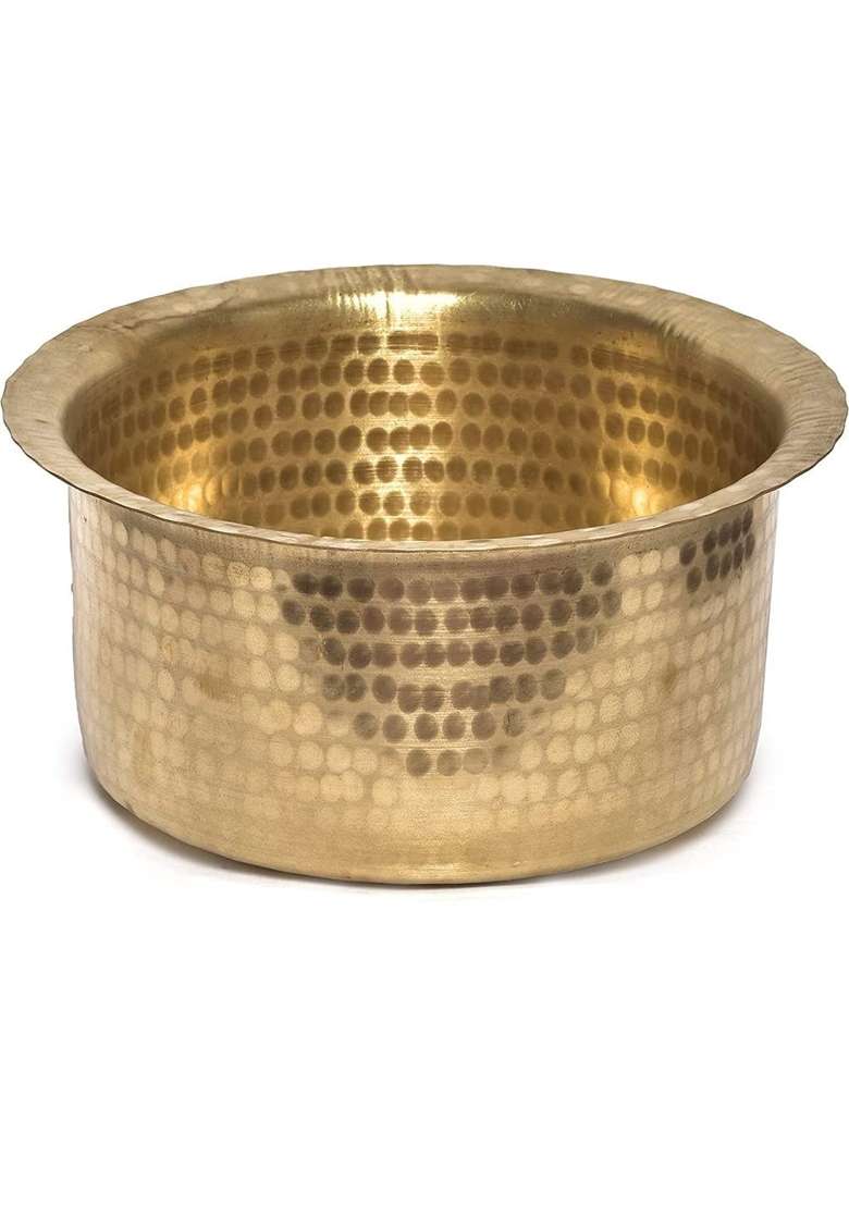 KITCHEN NEXT Brass Hammered Patila Cooking Pot | 1 L | 1.1 Qt - Indya