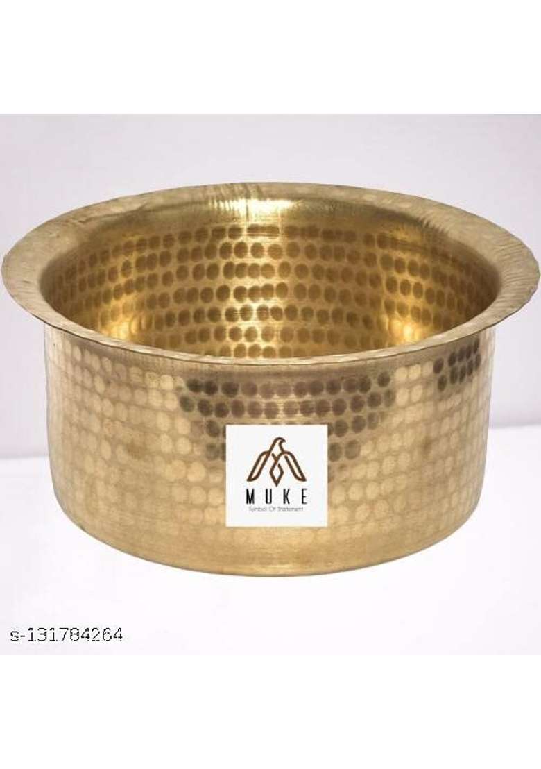 KITCHEN NEXT Brass Hammered Patila Cooking Pot | 1 L | 1.1 Qt - Indya
