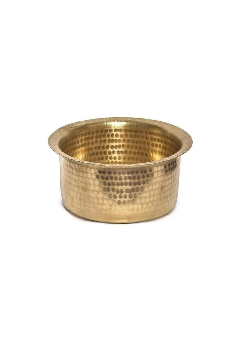KITCHEN NEXT Brass Hammered Patila Cooking Pot | 3 L | 3.2 Qt - Indya