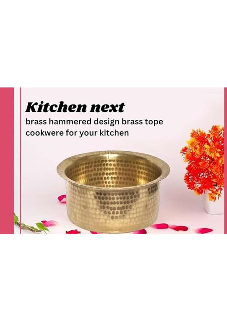 KITCHEN NEXT Brass Hammered Patila Cooking Pot | 3 L | 3.2 Qt - Indya