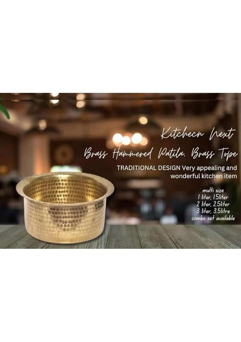 KITCHEN NEXT Brass Hammered Patila Cooking Pot | 3 L | 3.2 Qt - Indya