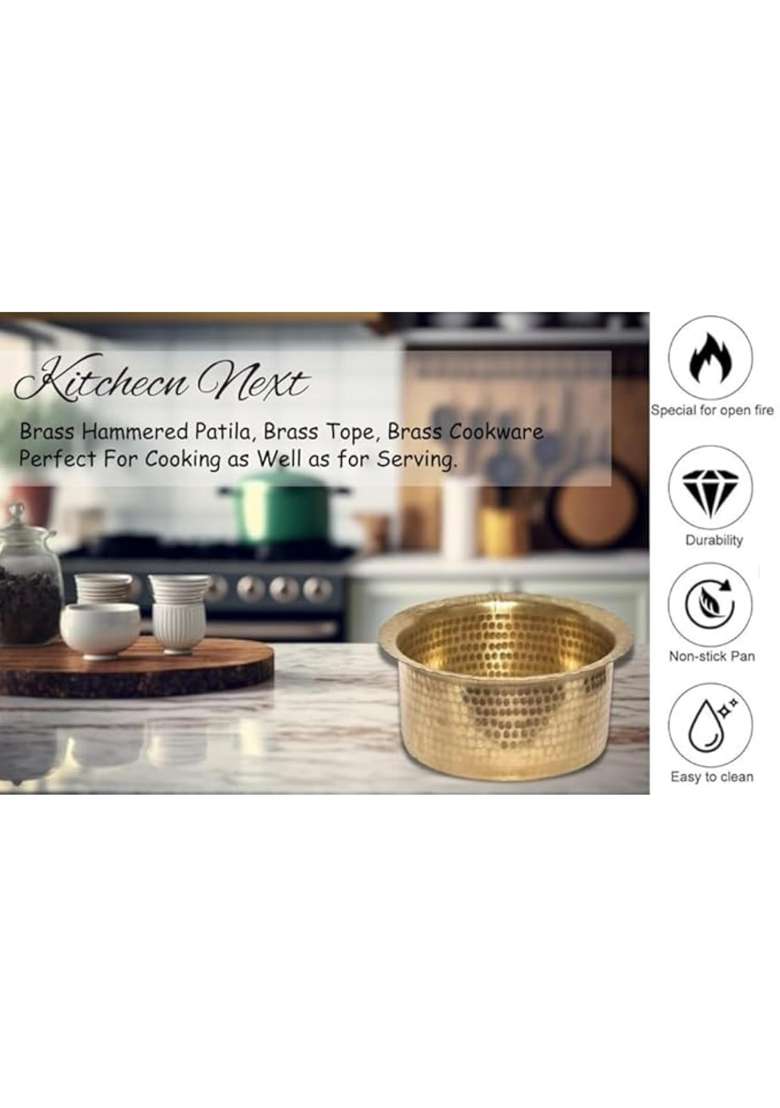 KITCHEN NEXT Brass Hammered Patila Cooking Pot | 3 L | 3.2 Qt - Indya