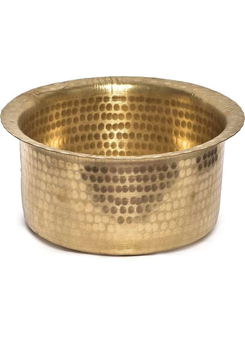 AAYU CRAFT KITCHENWARE FOR LIFE Brass Hammered Patila Cooking Pot | 3 L | 3.2 Qt | Heavy Bottom - Indya
