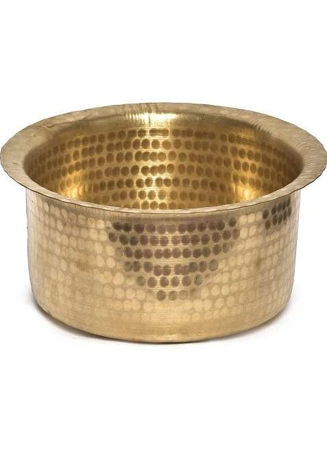 AAYU CRAFT KITCHENWARE FOR LIFE Brass Hammered Patila Cooking Pot | 3 L | 3.2 Qt | Heavy Bottom