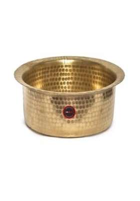 KITCART Brass Hammered Patila Cooking Pot Brass Tope Brass Cookware Patila Round Tapeli Bhagona | 2 L | 2.1 Qt