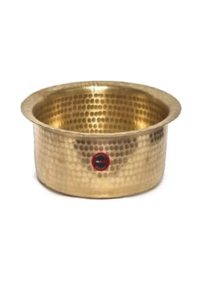 KITCART Brass Hammered Patila Cooking Pot Brass Tope Brass Cookware Patila Round Tapeli Bhagona | 2 L | 2.1 Qt - Indya