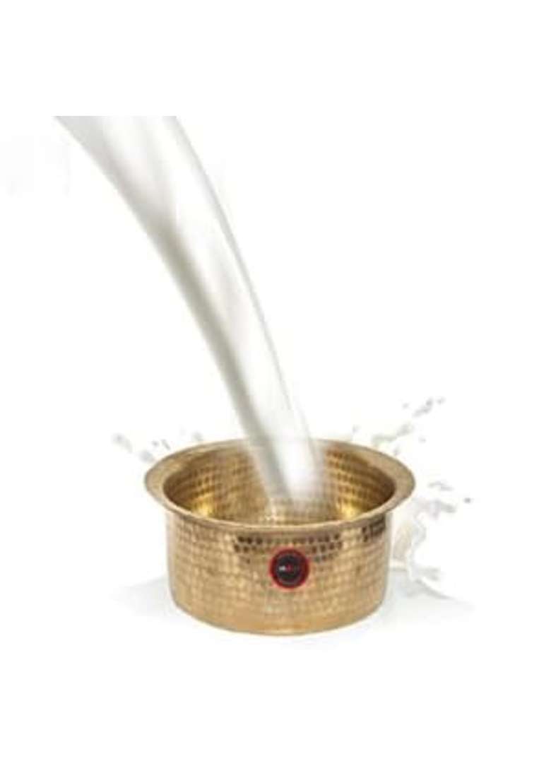 KITCART Brass Hammered Patila Cooking Pot Brass Tope Brass Cookware Patila Round Tapeli Bhagona | 2 L | 2.1 Qt - Indya