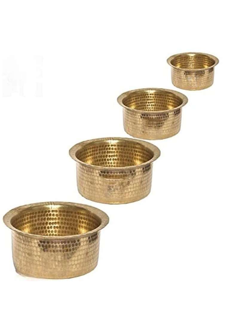 KITCART Brass Hammered Patila Cooking Pot Brass Tope Brass Cookware Patila Round Tapeli Bhagona | 2 L | 2.1 Qt - Indya