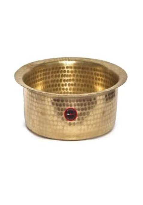 KITCART Brass Hammered Patila Cooking Pot Brass Tope Brass Cookware Patila Round Tapeli Bhagona | 2 L | 2.1 Qt