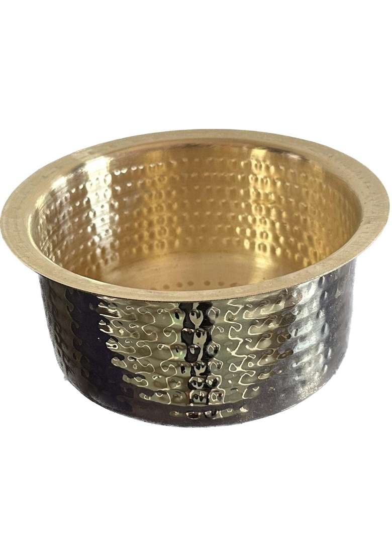 KITCART Brass Hammered Patila Cooking Pot | 1.5 L | 1.6 Qt - Indya