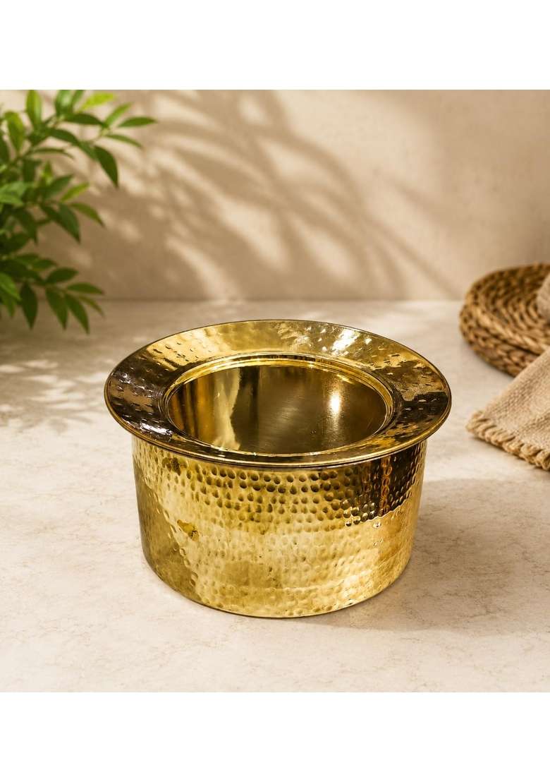 SHAAN mfg. Shaan Mfg Authentic Brass Handi Cooking Pot for Cooking | 1.25 L | 1.3 Qt | Tin Lined Kalai | Hammered Finish | With Lid - Indya