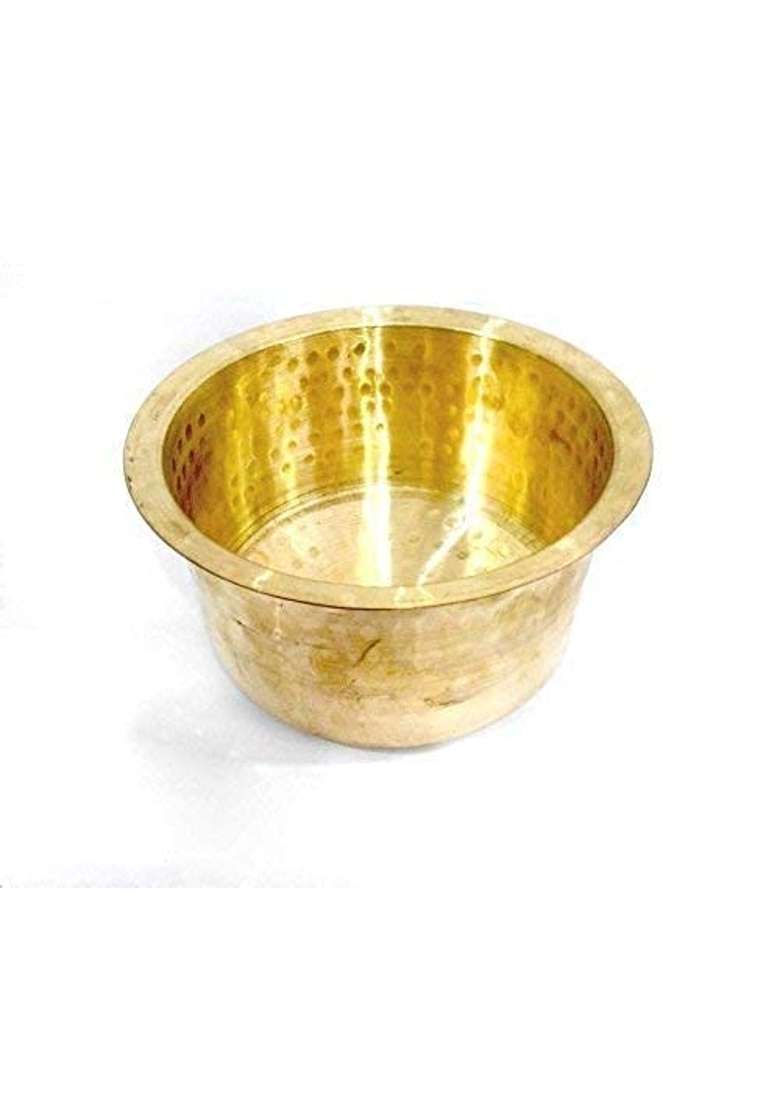 Yadav Craft Brass Hammered Patila Cooking Pot | 3 L | 3.2 Qt | Heavy Bottom - Indya