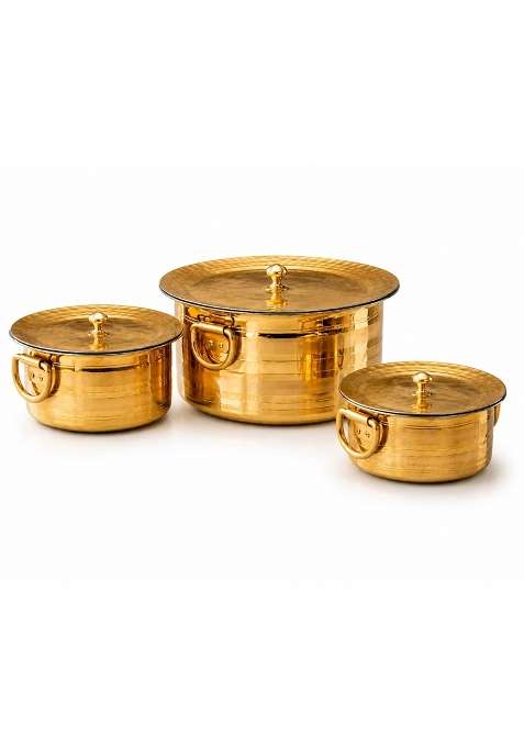 P-TAL P TAL Brass Patila Cooking Pot | 1 L | 1.1 Qt | 3-Piece Set | Tin Lined Kalai | Non-Stick | With Lid