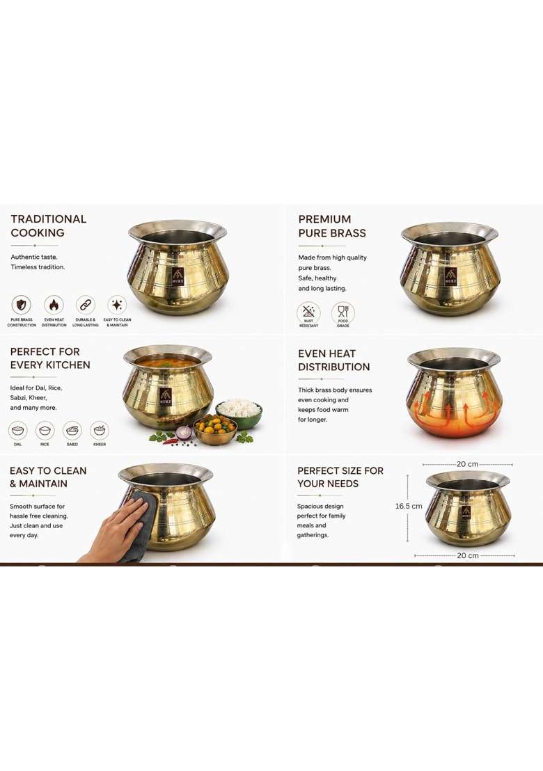 MUKE Pure Brass Water Pot Degchi Handi Brass Cooking Pot Vessel Heavy Quality | 2.5 L | 2.6 Qt - Indya