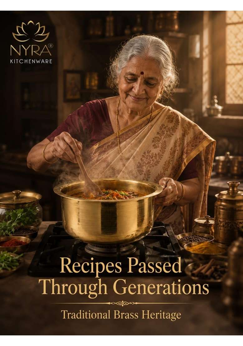 NYRA Kitchenware Pure Brass Bhagona Cooking Pot with Heavy Bottom | 4 L | 4.2 Qt - Indya