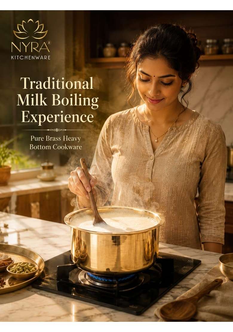 NYRA Kitchenware Pure Brass Bhagona Cooking Pot with Heavy Bottom | 4 L | 4.2 Qt - Indya