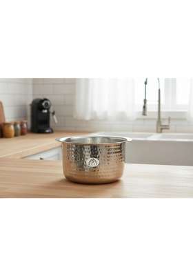 MUKE Brass Hammered Patila Cooking Pot | 2 L | 2.1 Qt | Heavy Bottom