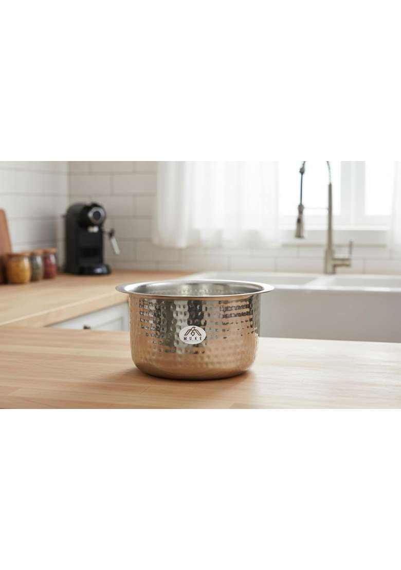 MUKE Brass Hammered Patila Cooking Pot | 2 L | 2.1 Qt | Heavy Bottom - Indya