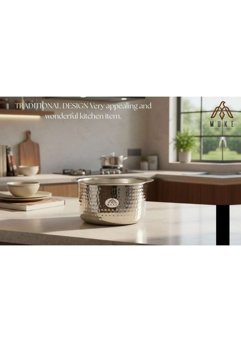 MUKE Brass Hammered Patila Cooking Pot | 2 L | 2.1 Qt | Heavy Bottom - Indya