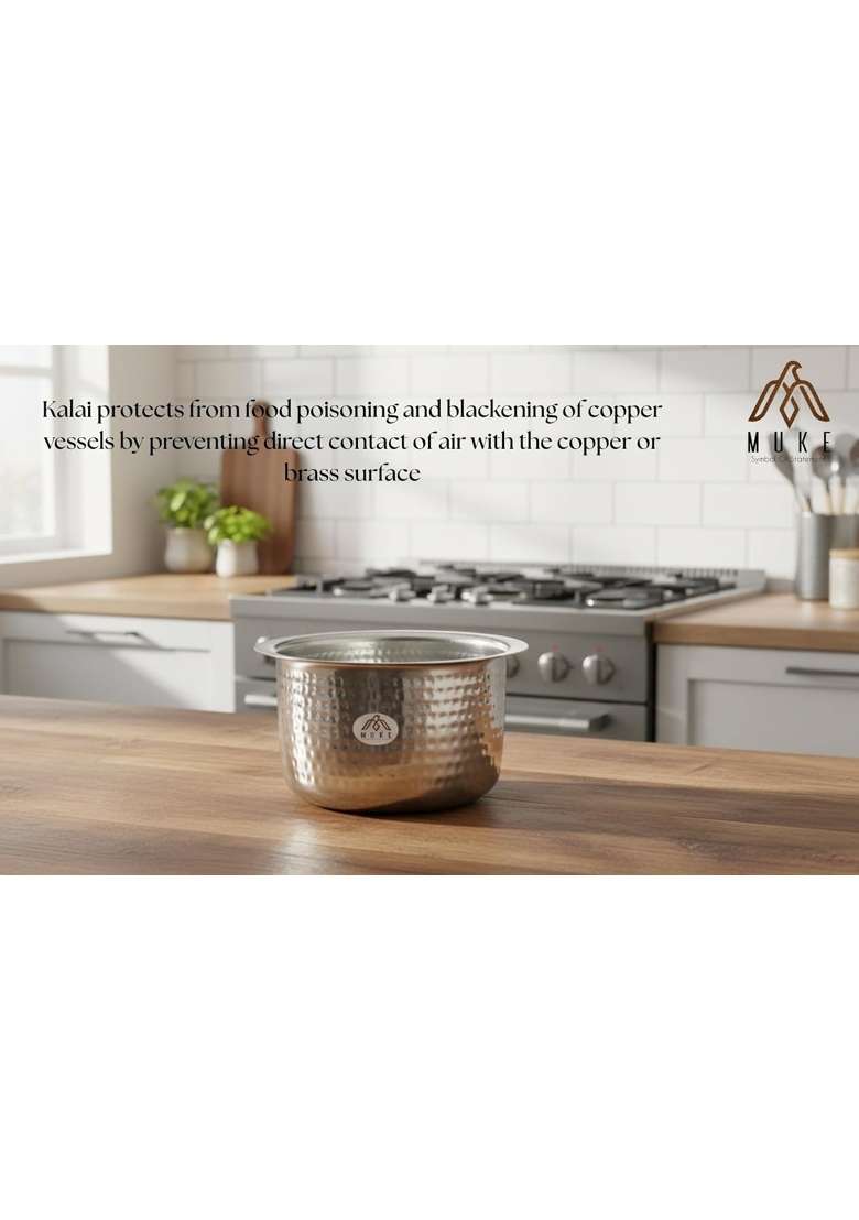 MUKE Brass Hammered Patila Cooking Pot | 2 L | 2.1 Qt | Heavy Bottom - Indya