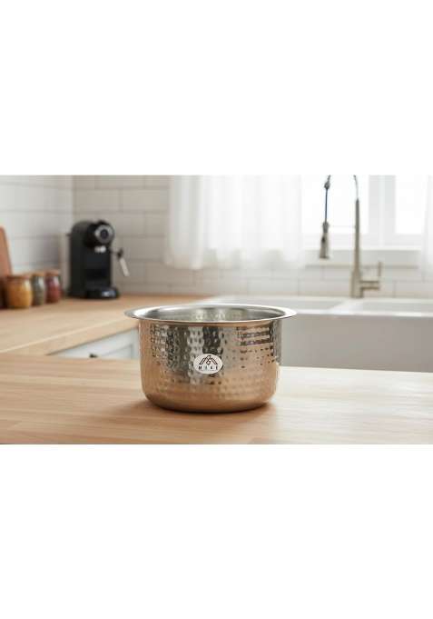 MUKE Brass Hammered Patila Cooking Pot | 2 L | 2.1 Qt | Heavy Bottom