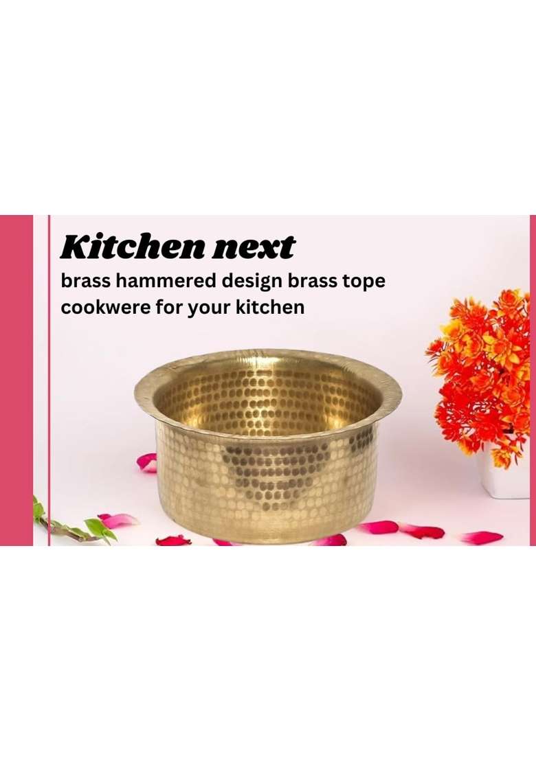 KITCHEN NEXT Brass Hammered Patila Cooking Pot | 1.5 L | 1.6 Qt | 3-Piece Set - Indya