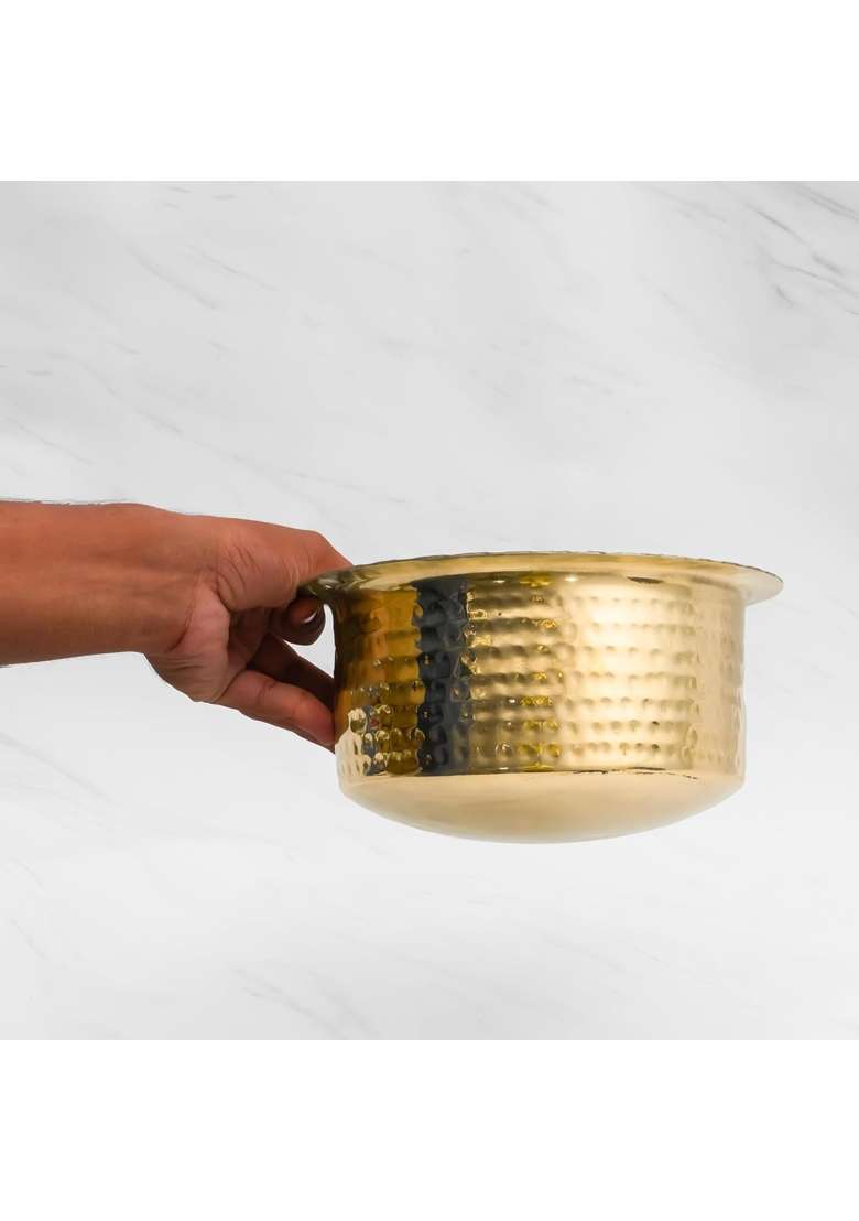 SHAAN mfg. New Pure Brass Patila Cooking Pot for Cooking | 0.7 L | 0.7 Qt | 5-Piece Set | Hammered Finish - Indya