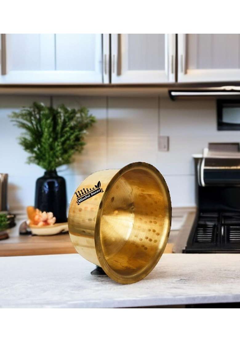 Blissful Decor Pateli Patila Cooking Pot Peetal Bhagona Hammered Patila | 3 L | 3.2 Qt | Heavy Bottom - Indya