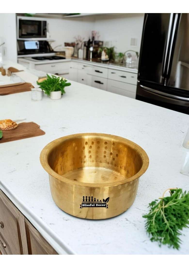 Blissful Decor Pateli Patila Cooking Pot Peetal Bhagona Hammered Patila | 3 L | 3.2 Qt | Heavy Bottom - Indya