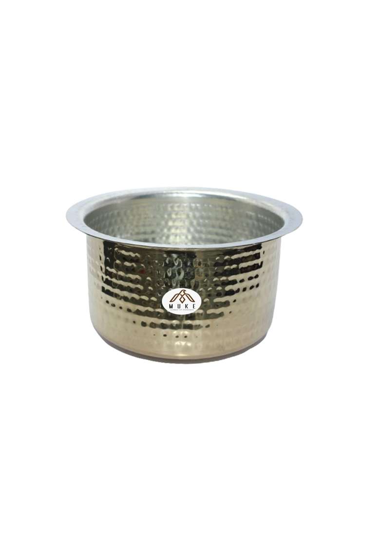 MUKE Brass Hammered Patila Cooking Pot | 3 L | 3.2 Qt | Heavy Bottom - Indya