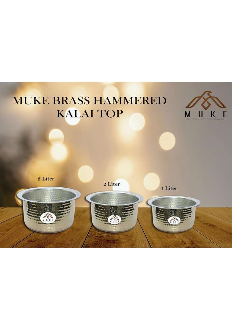 MUKE Brass Hammered Patila Cooking Pot | 3 L | 3.2 Qt | Heavy Bottom - Indya