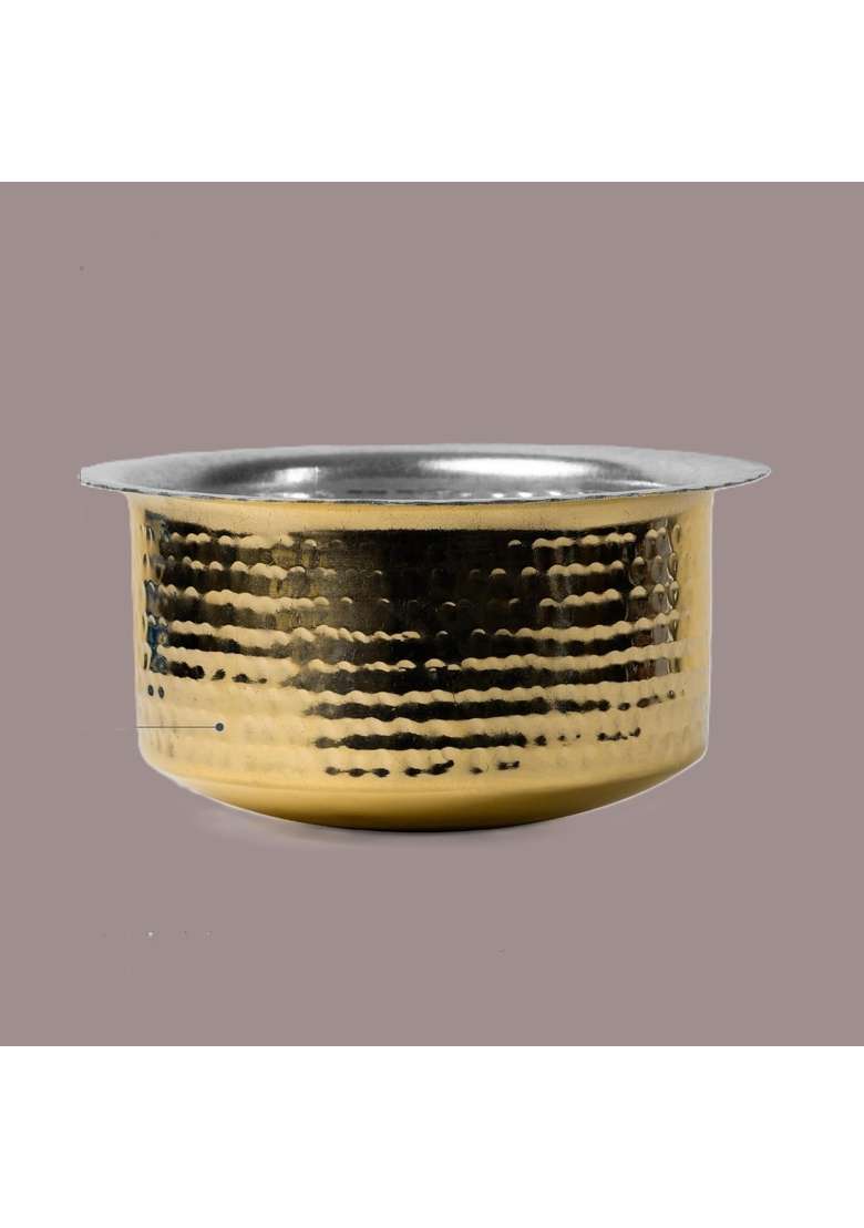 SHAAN mfg. Pure Brass Hammered Polished Patila Cooking Pot for Cooking with Lid | 2.5 L | 2.6 Qt - Indya